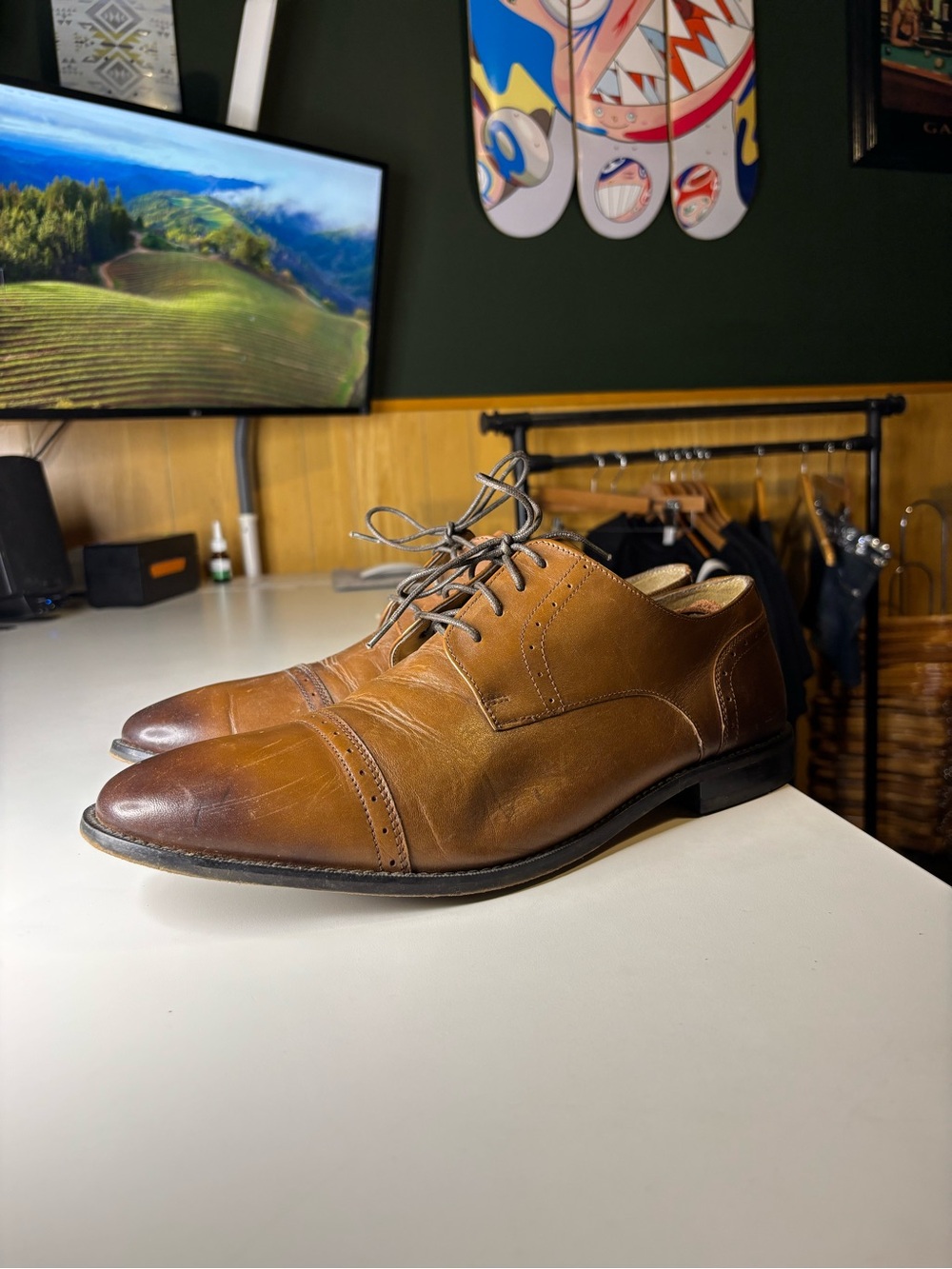 Johnston Murphy Mens Dress Brown Cap Toe Oxford Shoes Size 14 59-11566 EUC